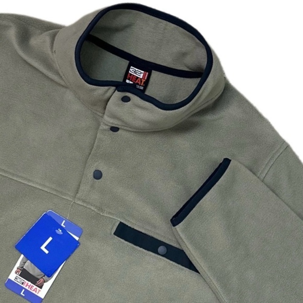 NWT 32 Degrees Heat Fleece Snap Pullover Olive Green Mens Large